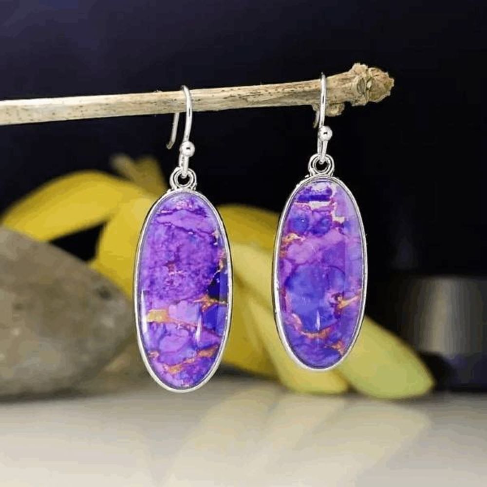 Purple Turquoise Silver Dangle Earrings